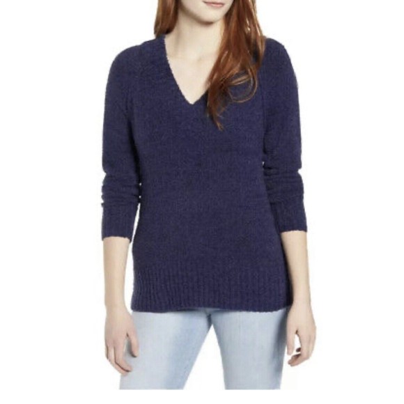 Caslon Sweaters - Caslon Teddy Soft V-Neck Pullover Sweater Top Navy Blue Women Size Medium